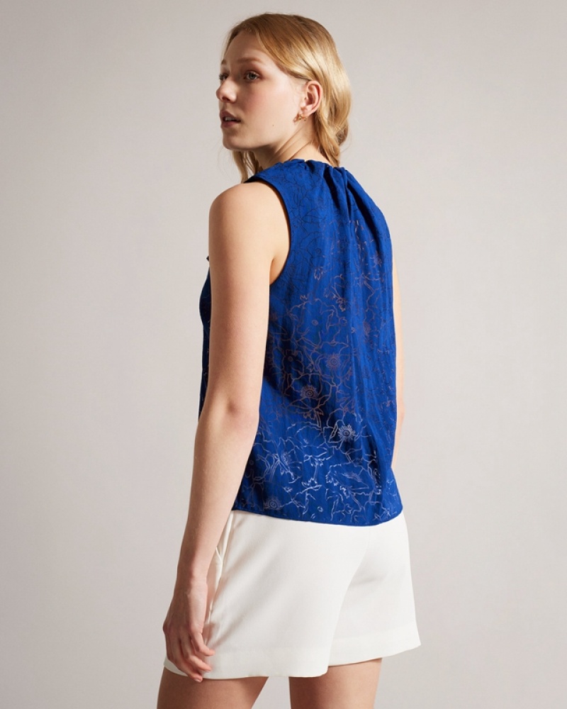 Blue Ted Baker Adelaai Sleeveless with Tie Detail Women's Tops | 378041-QHL