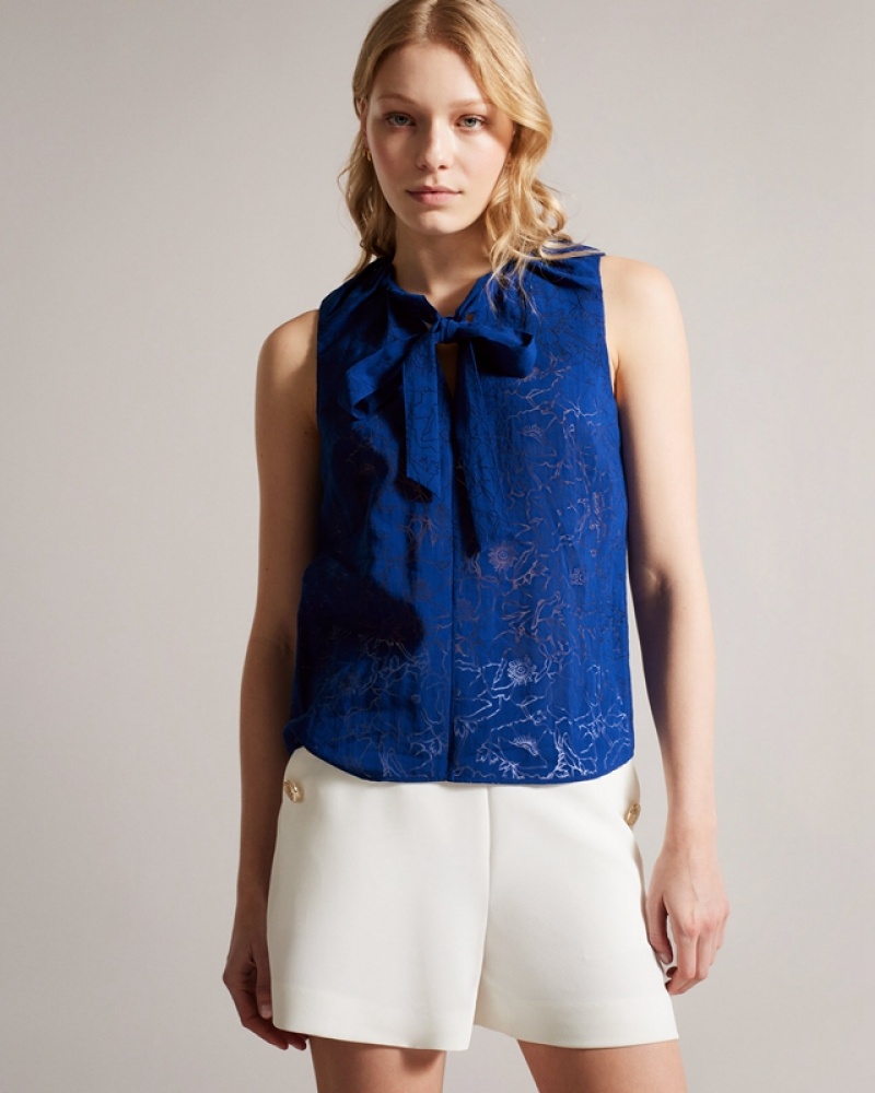 Blue Ted Baker Adelaai Sleeveless with Tie Detail Women\'s Tops | 378041-QHL