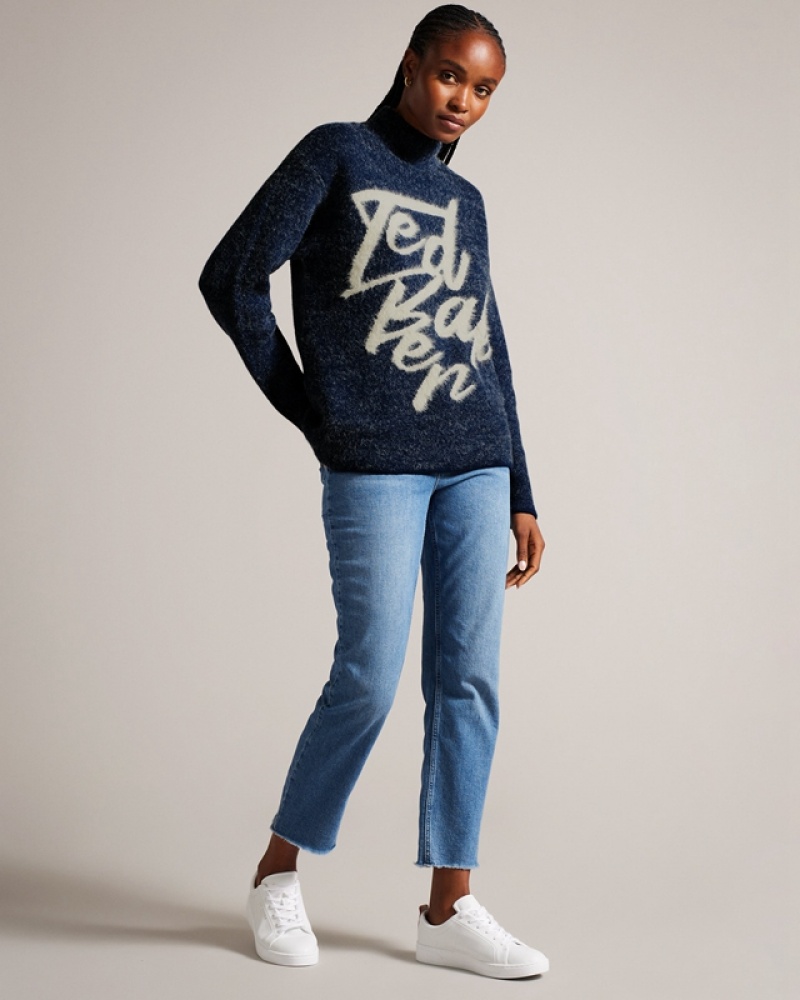 Blue Ted Baker Alyannn Branded Jacquard Knitted Women's Sweaters | 493618-RSP