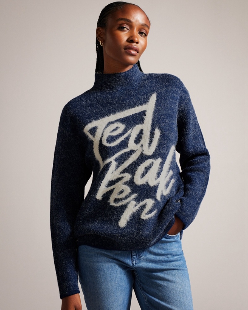 Blue Ted Baker Alyannn Branded Jacquard Knitted Women\'s Sweaters | 493618-RSP