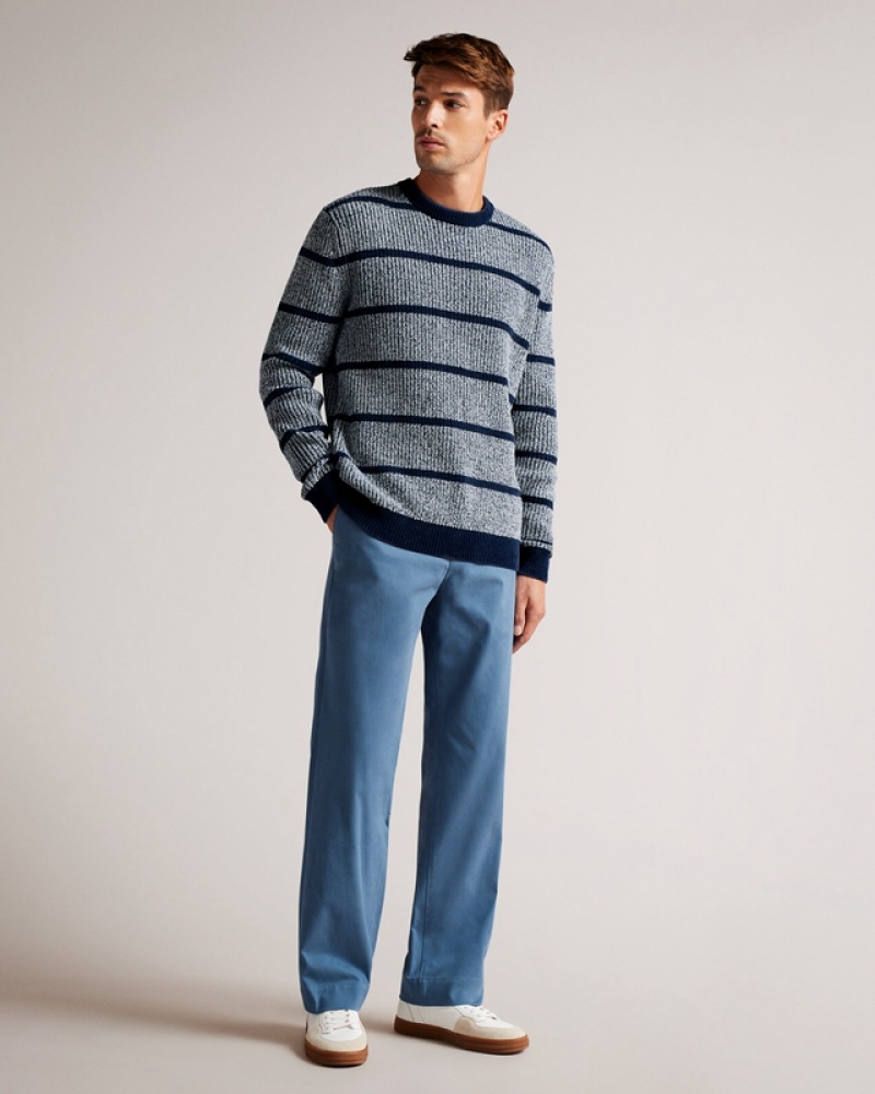 Blue Ted Baker Angio LS Regular Stripe Crew Neck Men's Sweaters | 243765-GOJ