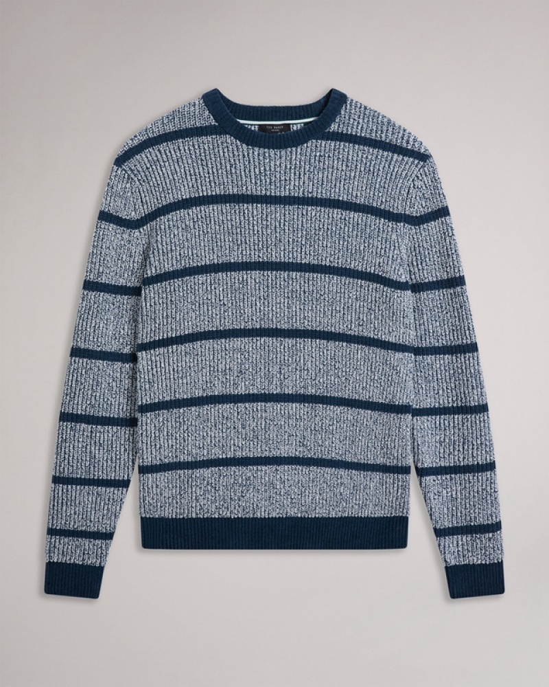 Blue Ted Baker Angio LS Regular Stripe Crew Neck Men's Sweaters | 243765-GOJ