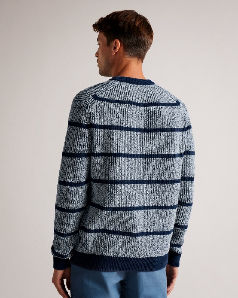 Blue Ted Baker Angio LS Regular Stripe Crew Neck Men's Sweaters | 243765-GOJ