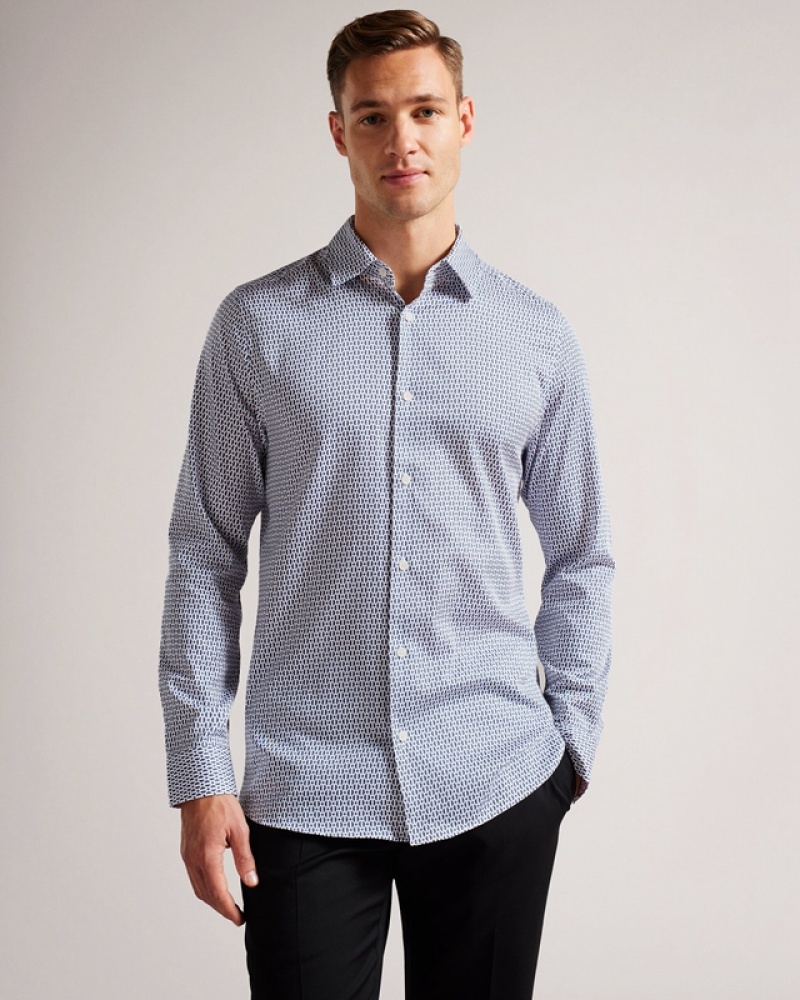 Blue Ted Baker Conifur LS Circle Geo Printed Men's Shirts | 640318-YKP