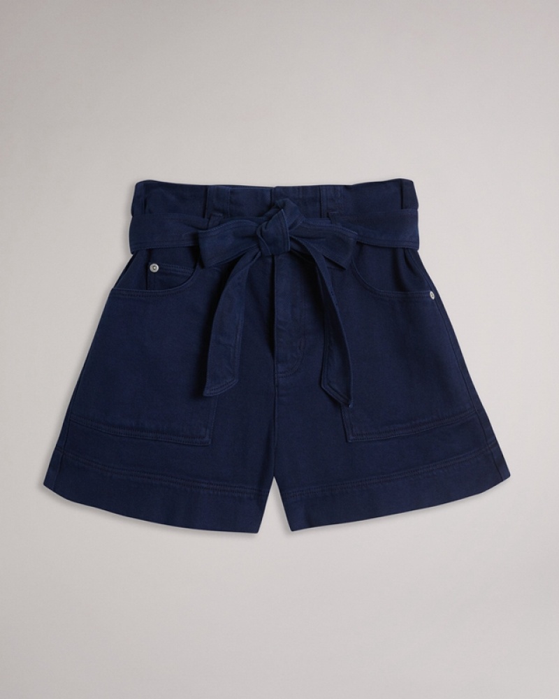 Blue Ted Baker Danikii Self Tie High Waisted Denim Women's Shorts | 147083-LKM