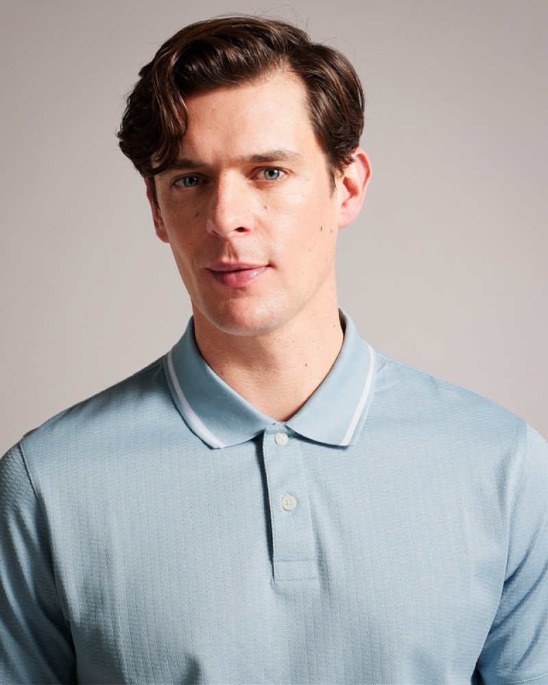 Blue Ted Baker Erwen SS Regular Textured Men's Polo Shirt | 716248-OBR