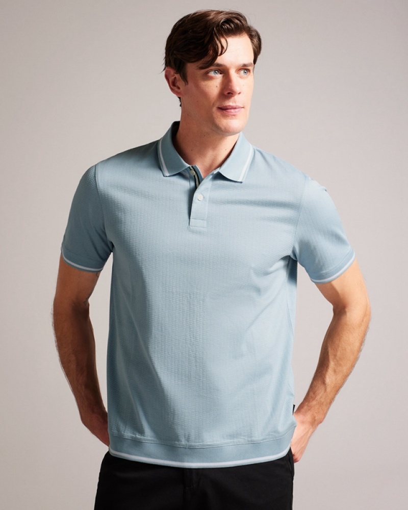 Blue Ted Baker Erwen SS Regular Textured Men's Polo Shirt | 716248-OBR