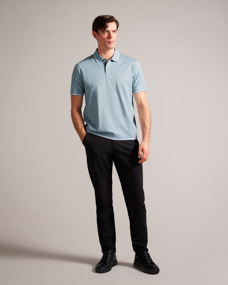 Blue Ted Baker Erwen SS Regular Textured Men\'s Polo Shirt | 716248-OBR