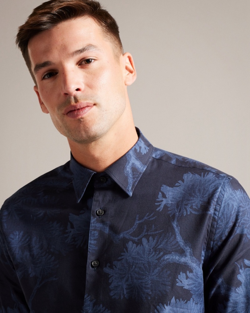 Blue Ted Baker Goxhill LS Tree Print Men's Shirts | 692350-QFV