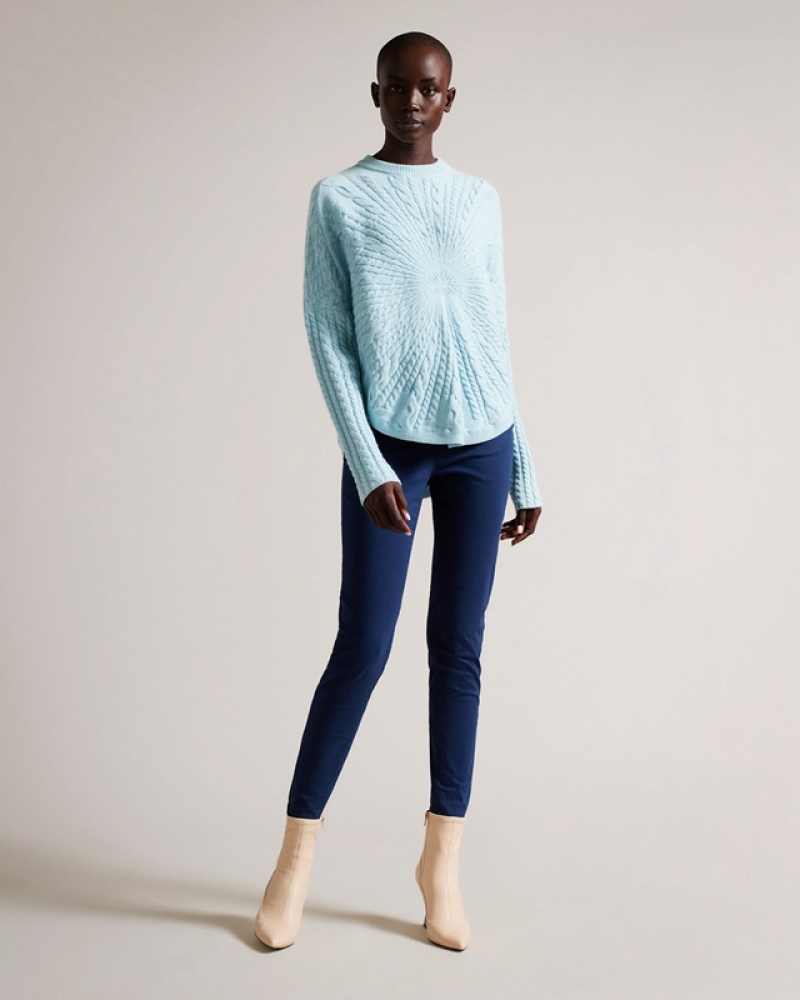 Blue Ted Baker Kimila Circular Cable Knit Women's Sweaters | 450167-DKE