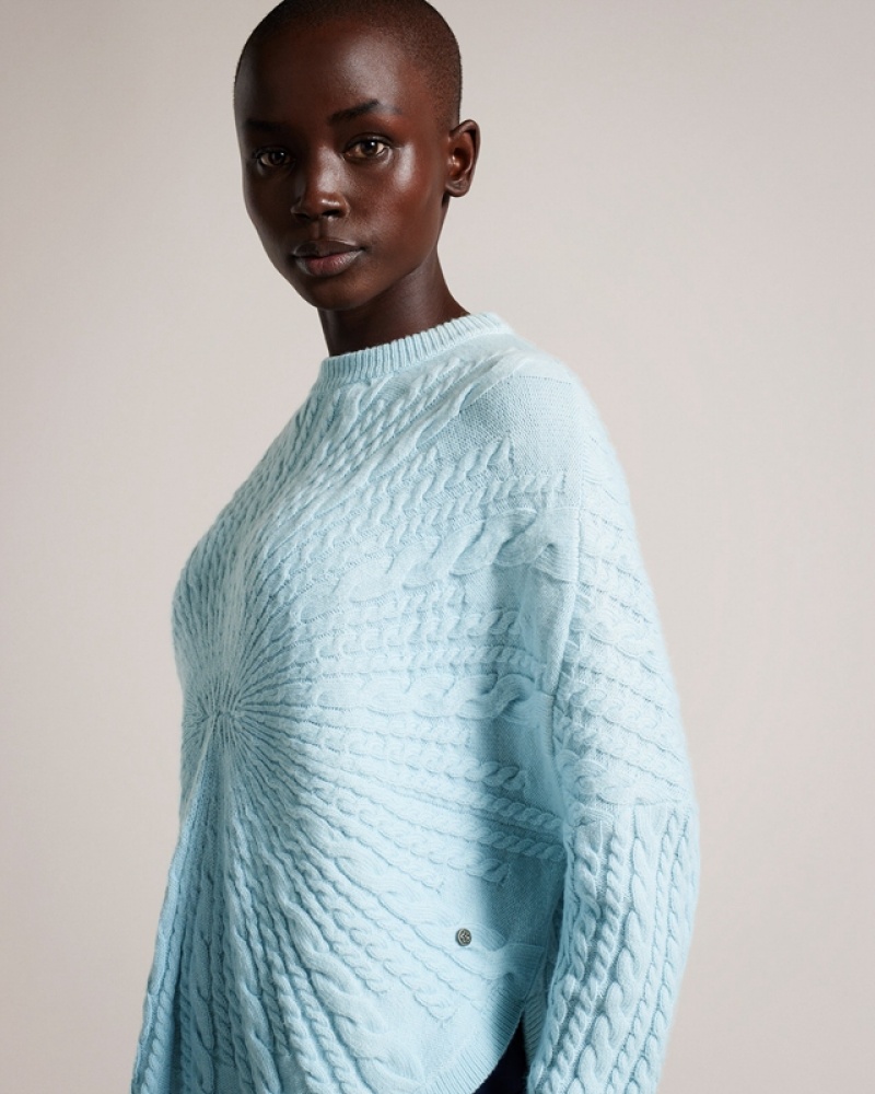 Blue Ted Baker Kimila Circular Cable Knit Women's Sweaters | 450167-DKE