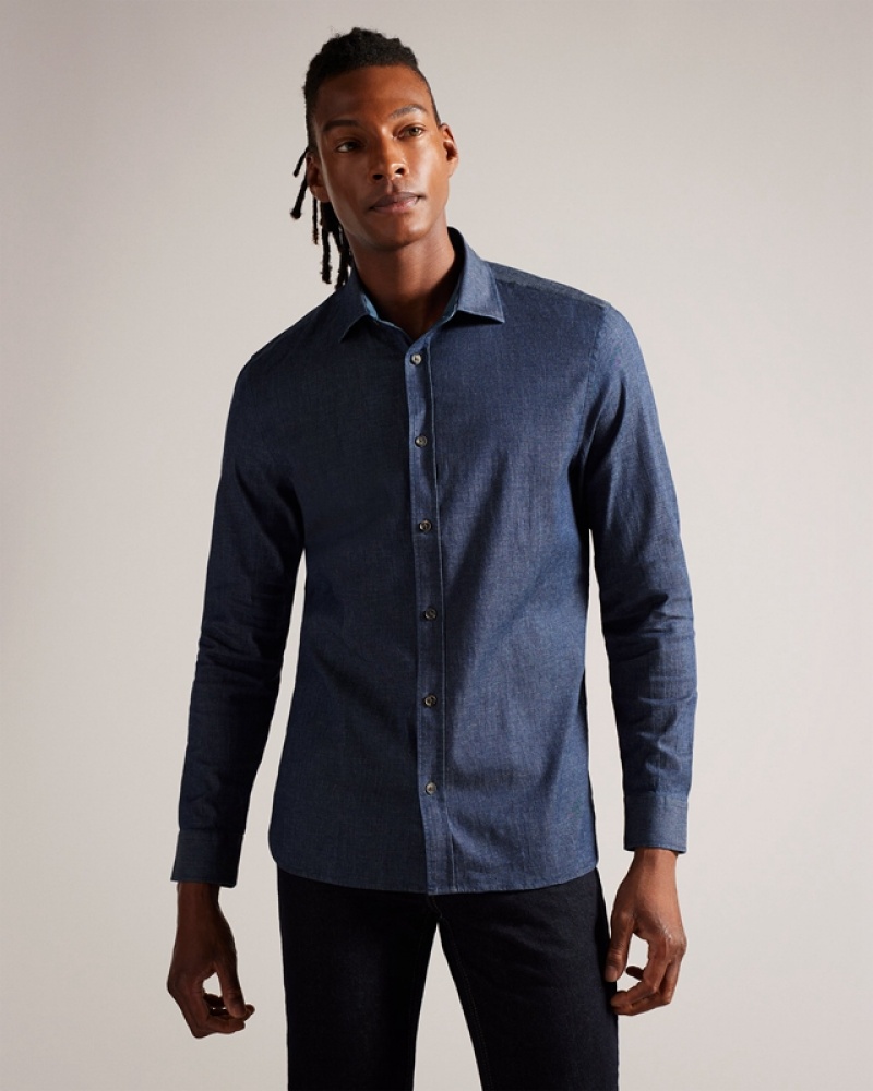 Blue Ted Baker Loders LS Denim Men's Shirts | 309615-WRL