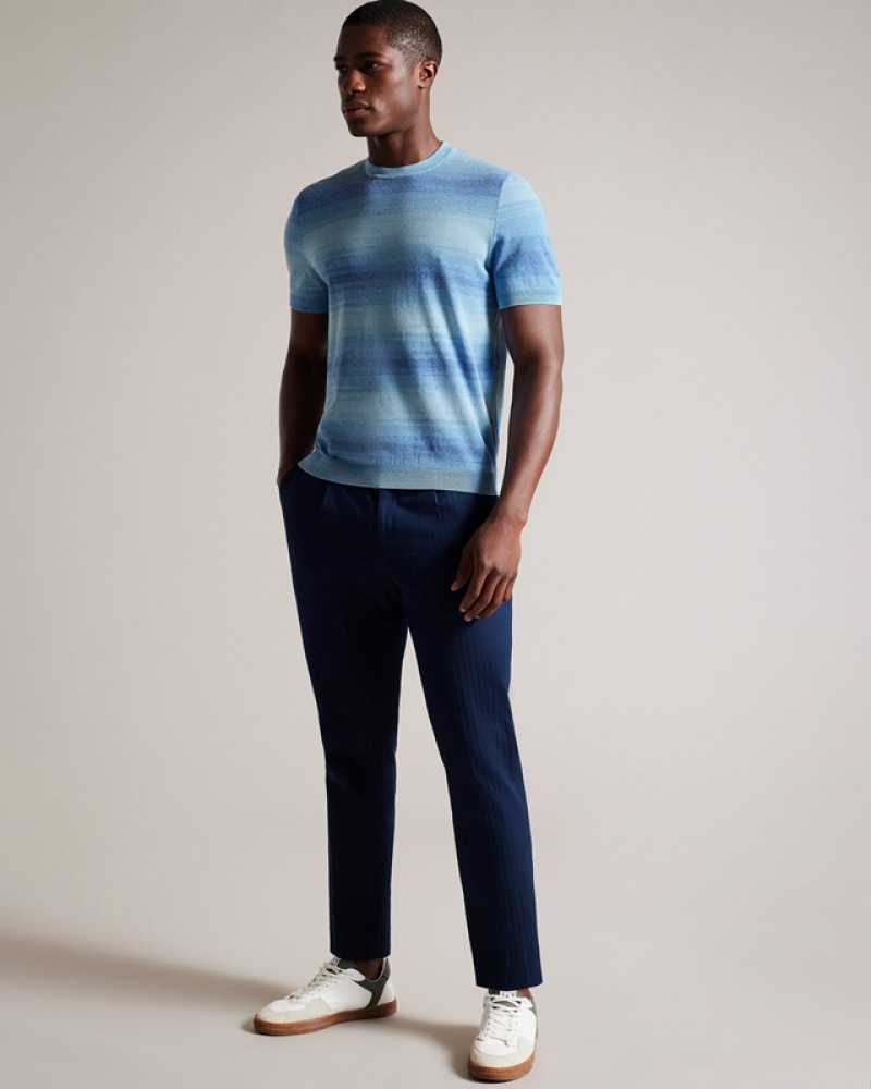 Blue Ted Baker Notte SS Ombre Knitted Men's T Shirts | 419765-ROV