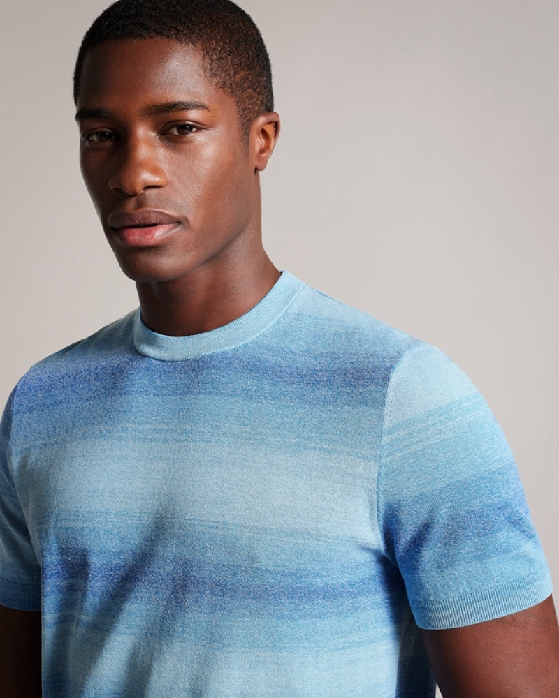 Blue Ted Baker Notte SS Ombre Knitted Men's T Shirts | 419765-ROV