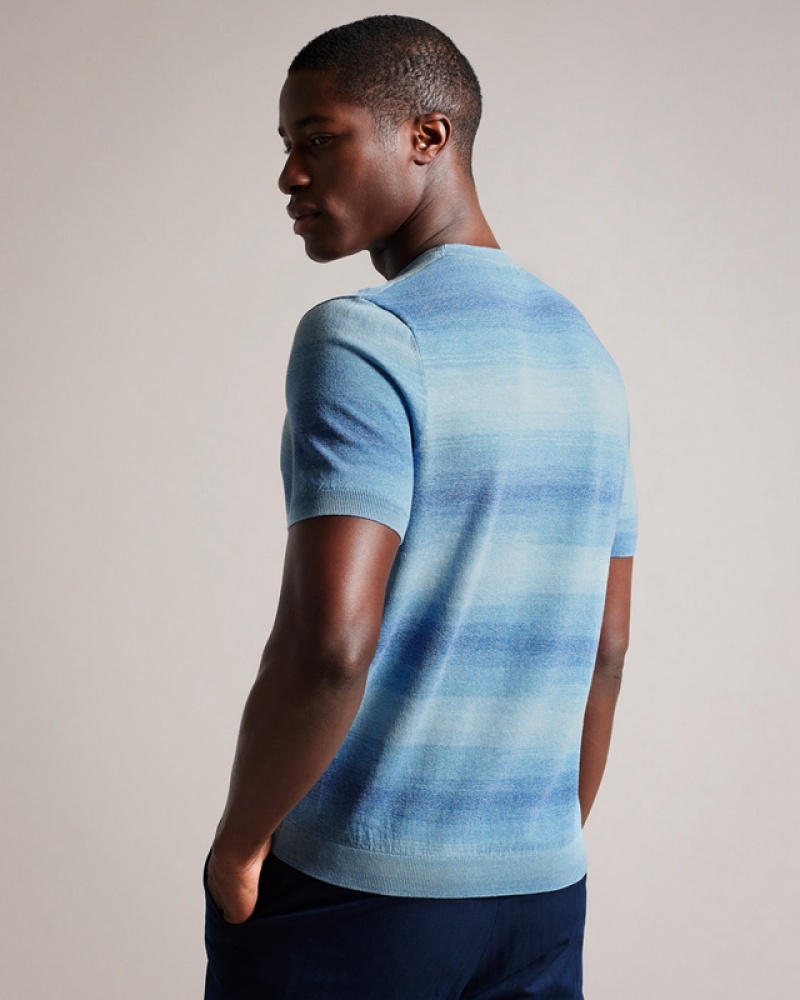 Blue Ted Baker Notte SS Ombre Knitted Men's T Shirts | 419765-ROV