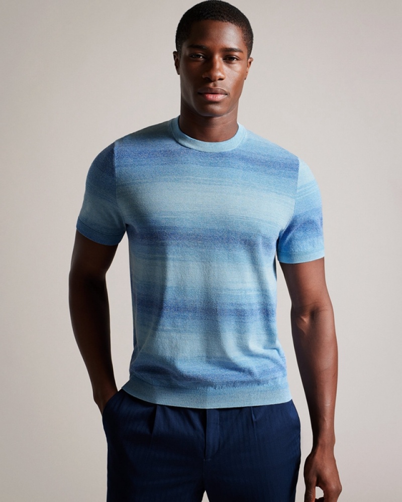 Blue Ted Baker Notte SS Ombre Knitted Men\'s T Shirts | 419765-ROV