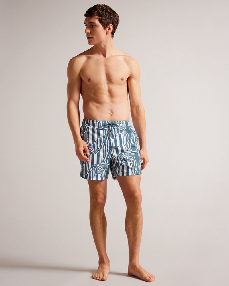 Blue Ted Baker Peaty Butterfly Striped Printed Men's Shorts | 439218-YUR