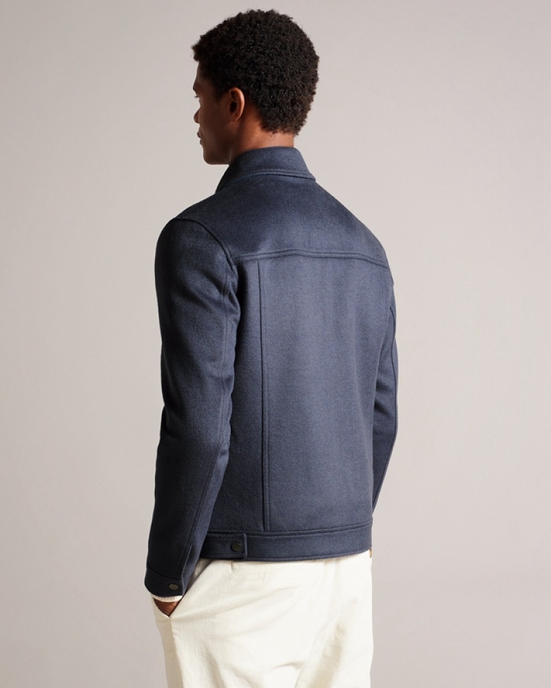 Blue Ted Baker Somerss Zip Thru Wool Trucker Men's Jackets | 038596-BRV