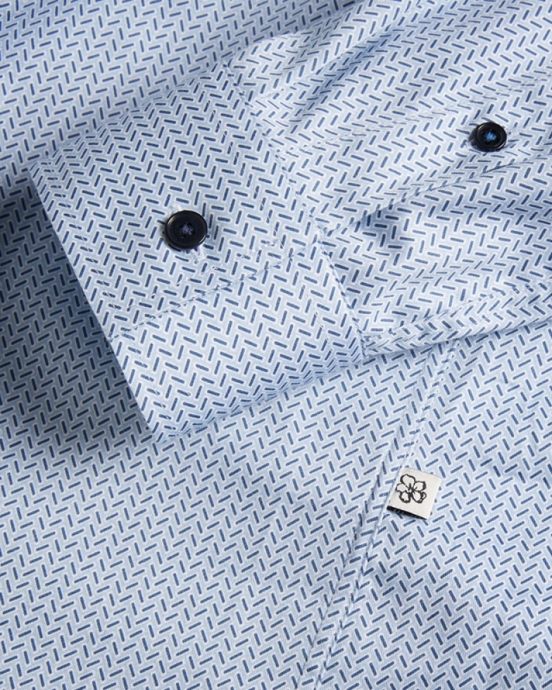 Blue Ted Baker Wanson LS Herringbone Geo Men's Shirts | 290831-SEW