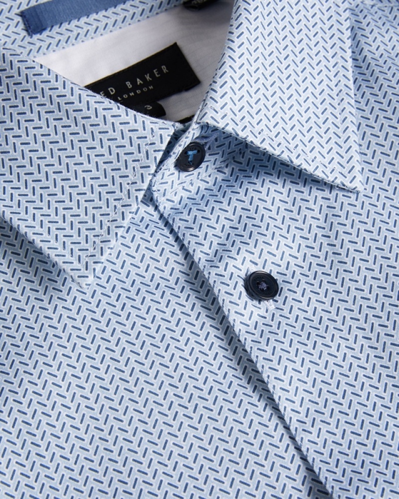 Blue Ted Baker Wanson LS Herringbone Geo Men's Shirts | 290831-SEW