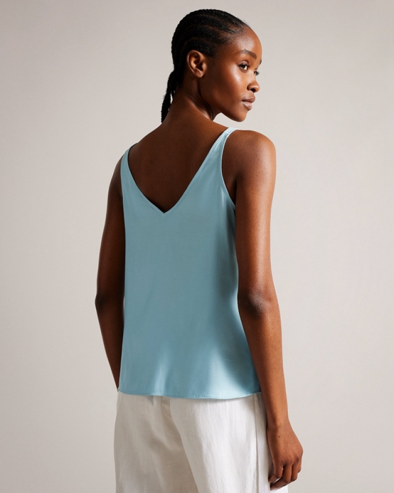 Blue / Blue Ted Baker Rubiez Double Layer Effect Cami Women's Tops | 290847-ZFG