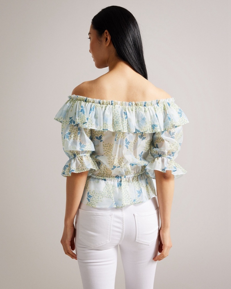 Blue / Blue Ted Baker Trisia Off The Shoulder with Elasticated Waist Women's Tops | 310295-VDG