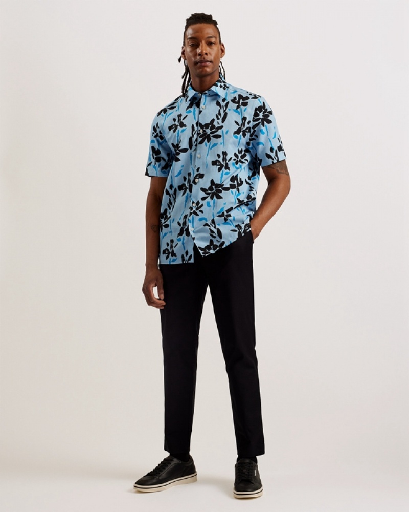 Blue / Blue Ted Baker Verzee SS Abstract Floral Men's Shirts | 605329-LTP