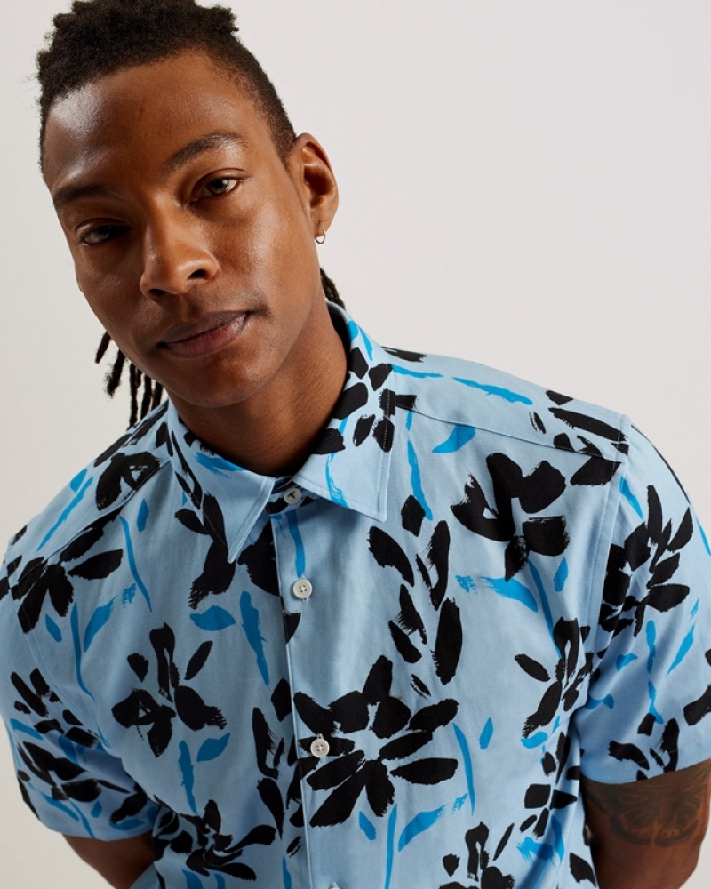 Blue / Blue Ted Baker Verzee SS Abstract Floral Men's Shirts | 605329-LTP