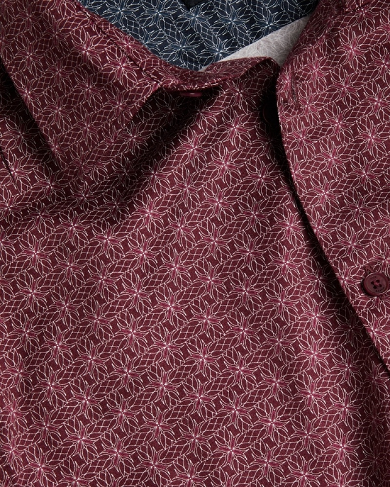 Burgundy Ted Baker Pavia LS Star Geo Print Men's Shirts | 478650-XVF