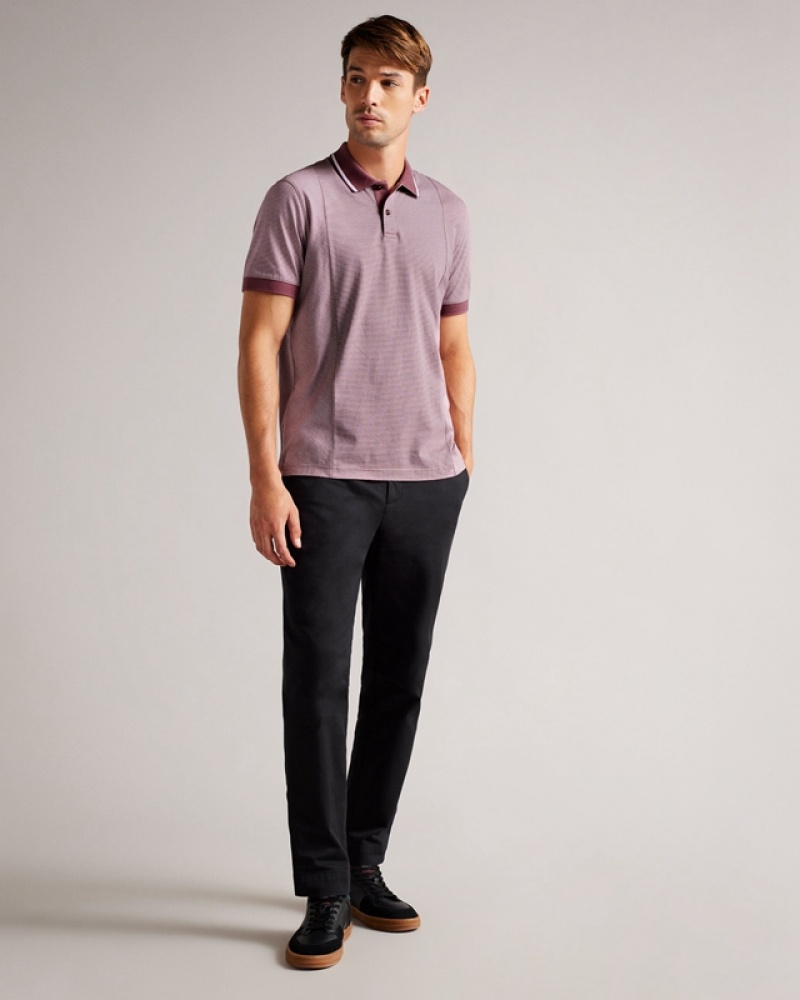 Burgundy Ted Baker Taigaa SS Regular Striped Panelled Men's Polo Shirt | 621843-CVZ