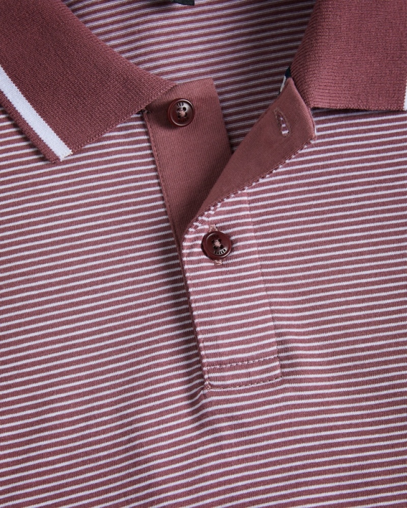 Burgundy Ted Baker Taigaa SS Regular Striped Panelled Men's Polo Shirt | 621843-CVZ