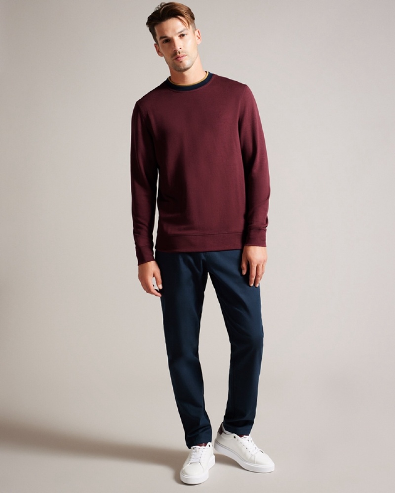 Burgundy Ted Baker Zylem LS Regular Soft Touch Men's Sweatshirts | 307648-YTF