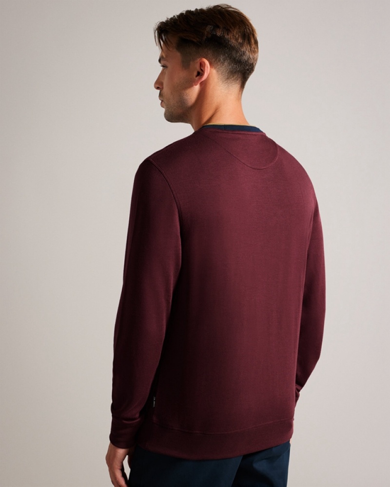 Burgundy Ted Baker Zylem LS Regular Soft Touch Men's Sweatshirts | 307648-YTF