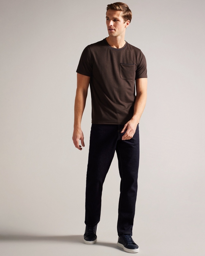 Coffee Ted Baker Grine SS Regular with Suede Trim Men's T Shirts | 407916-GMP