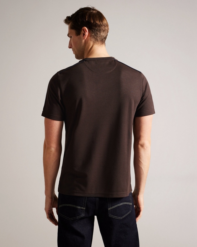 Coffee Ted Baker Grine SS Regular with Suede Trim Men's T Shirts | 407916-GMP