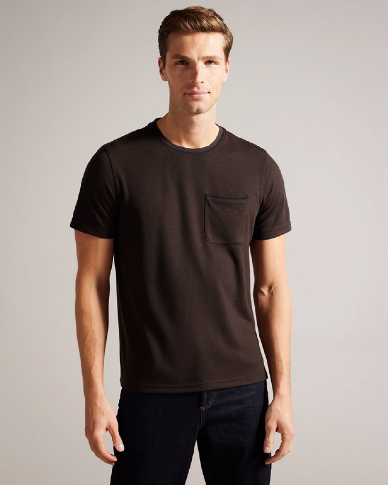 Coffee Ted Baker Grine SS Regular with Suede Trim Men\'s T Shirts | 407916-GMP