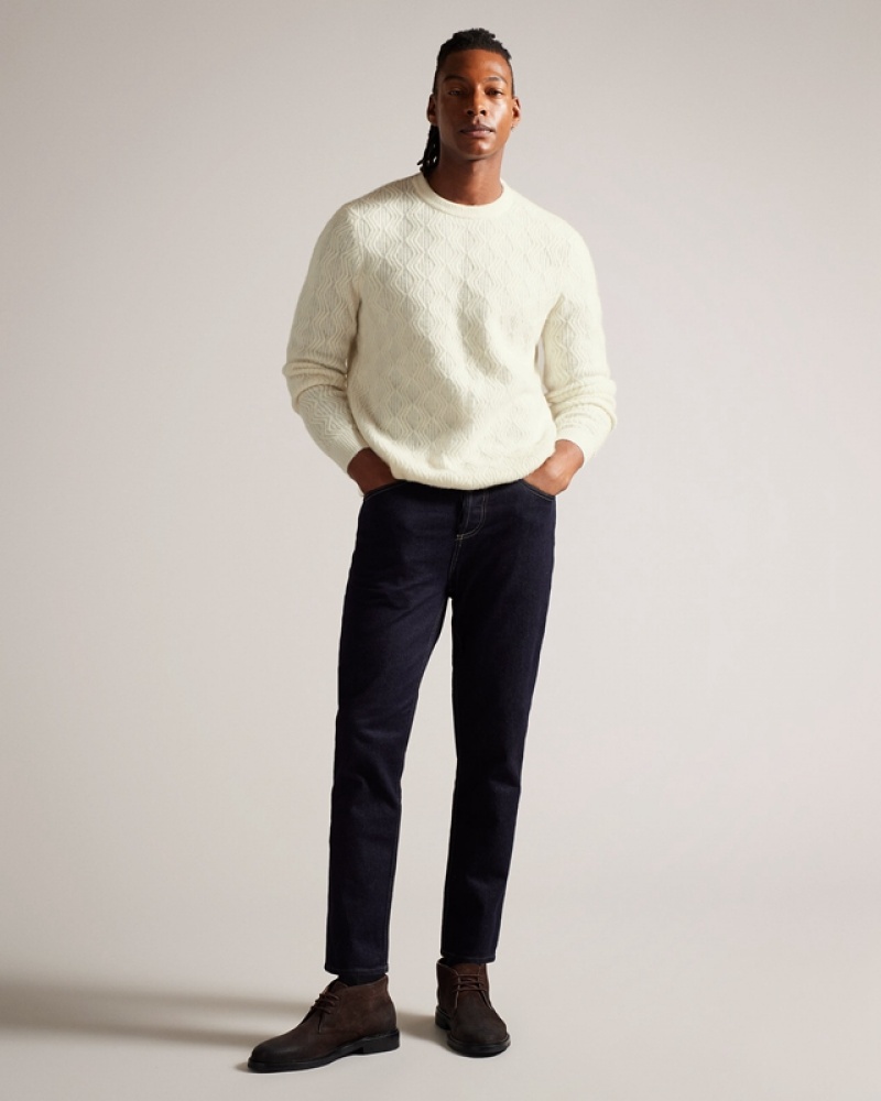 Cream Ted Baker Atchet LS Textured Cable Crew Neck Men\'s Sweaters | 046935-GIB