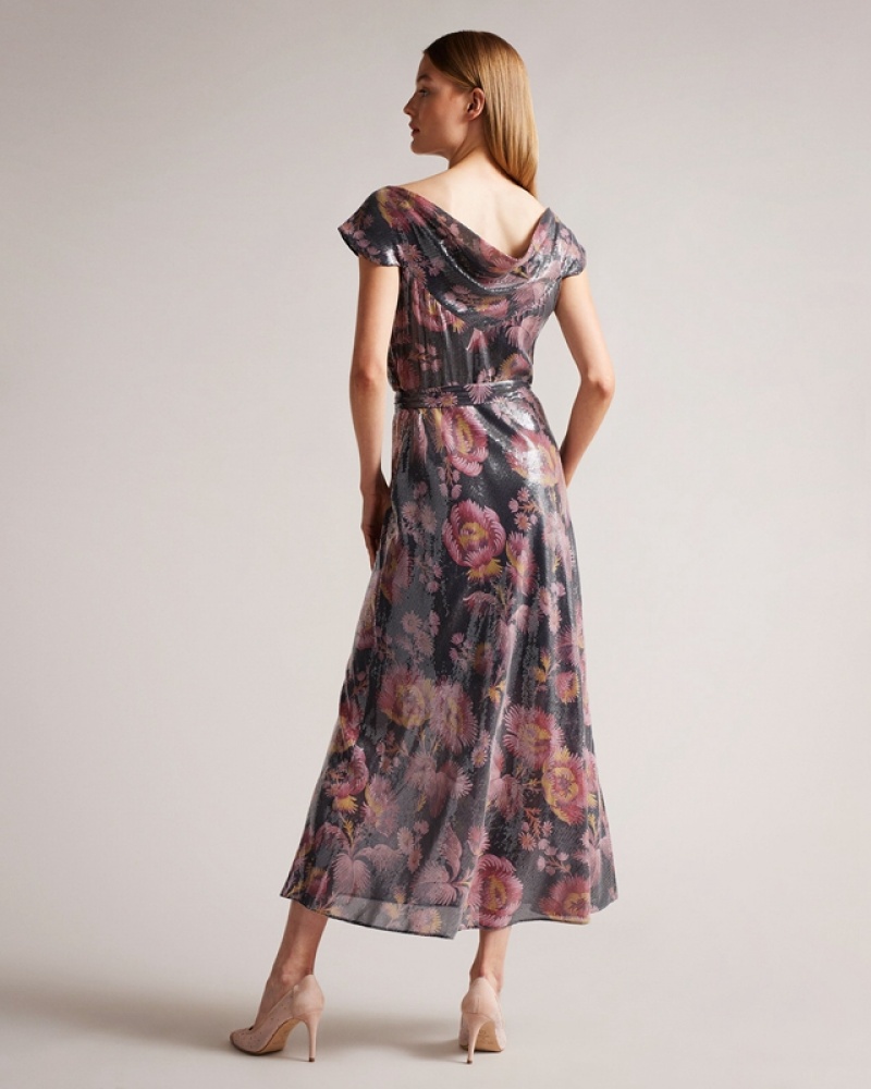 Flower Ted Baker Ninia Bias Cut Self Belted Midi Women's Dress | 329470-OQC