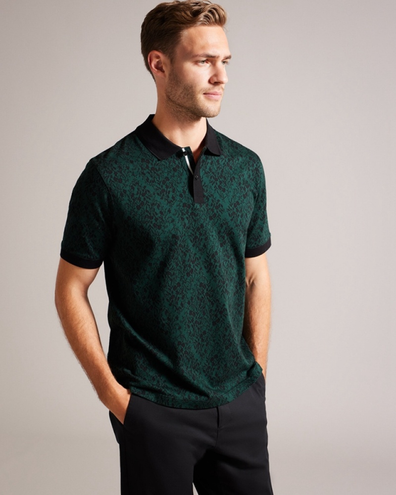 Green Ted Baker Ealis SS Regular Jacquard Men's Polo Shirt | 459280-JZX