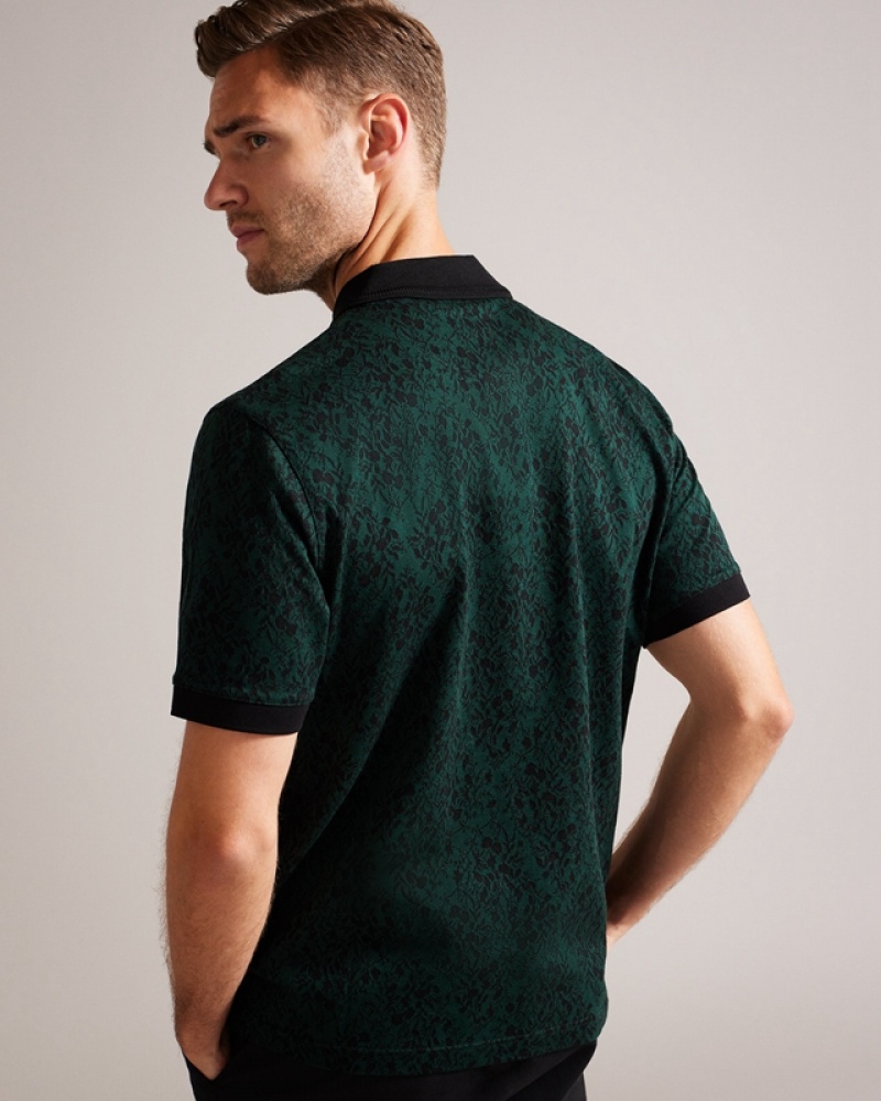 Green Ted Baker Ealis SS Regular Jacquard Men's Polo Shirt | 459280-JZX