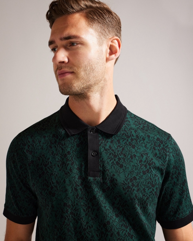 Green Ted Baker Ealis SS Regular Jacquard Men\'s Polo Shirt | 459280-JZX