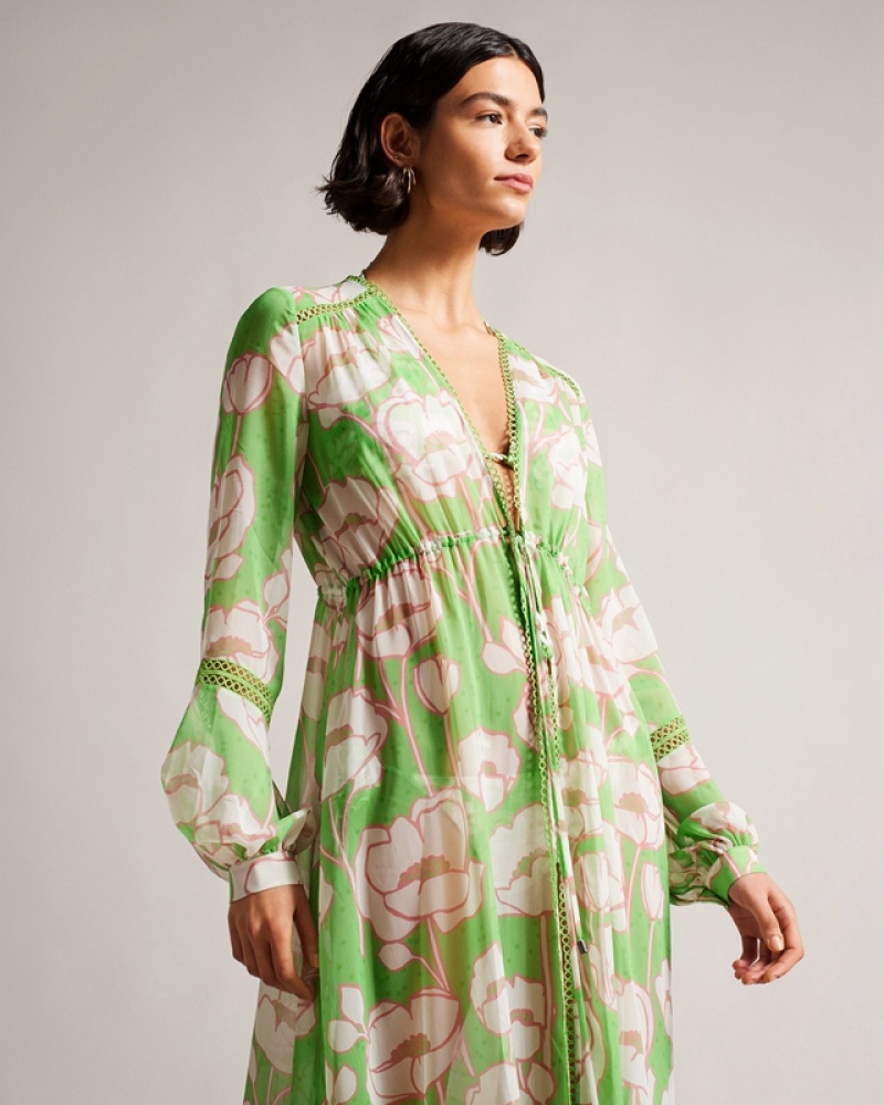 Green Ted Baker Elisiia High Low Hem Cover Up Women's Beachwear | 847639-ZFT