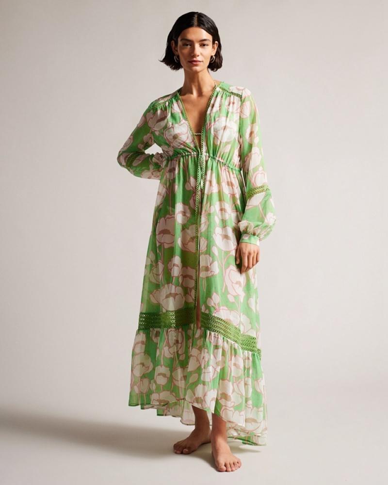 Green Ted Baker Elisiia High Low Hem Cover Up Women\'s Beachwear | 847639-ZFT