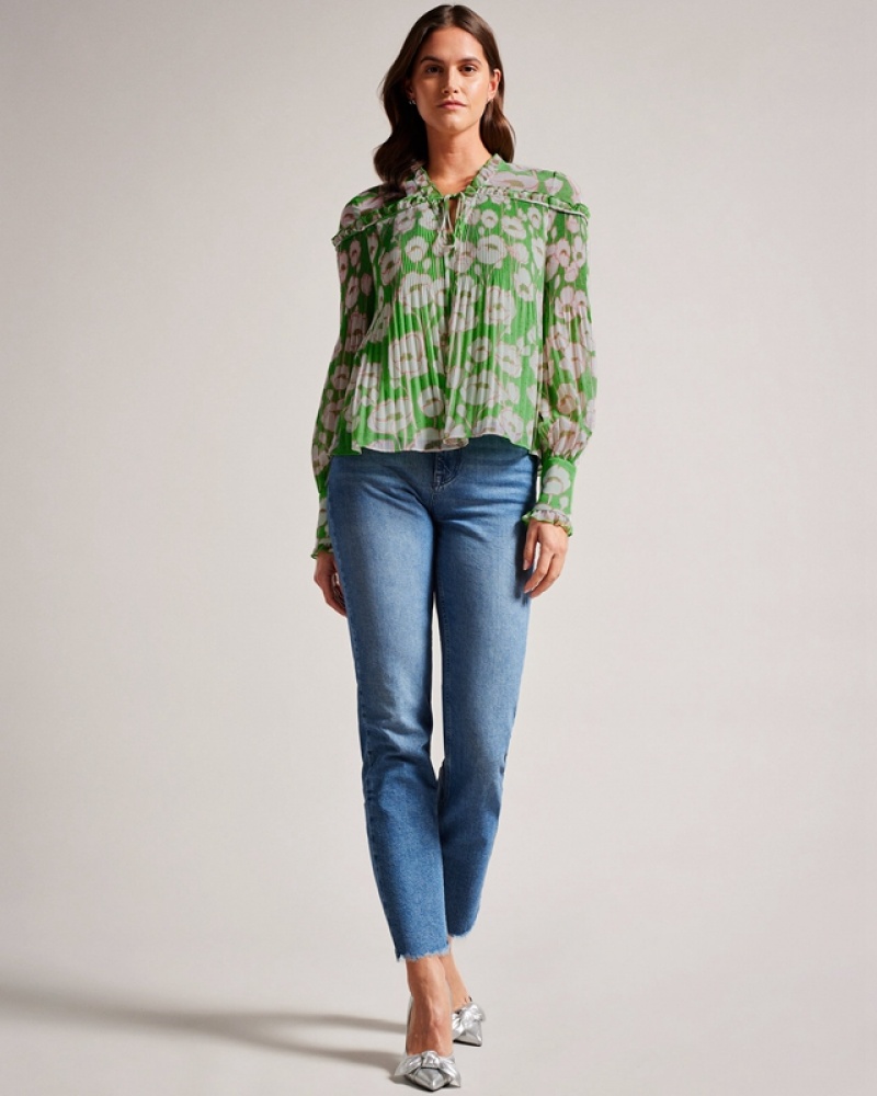 Green Ted Baker Ellerie Swing with Blouson Sleeve Women's Shirts | 609487-AMP