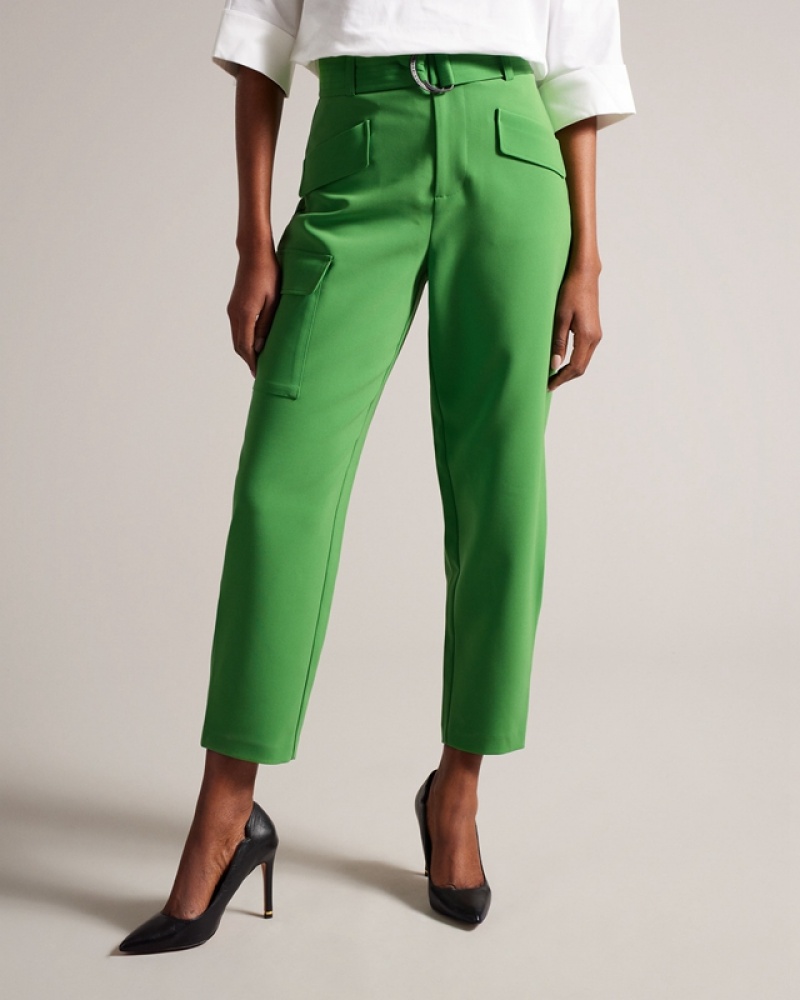 Green Ted Baker Gracieh High Waisted Belted Tapered Cargo Women's Pants | 792063-PUA