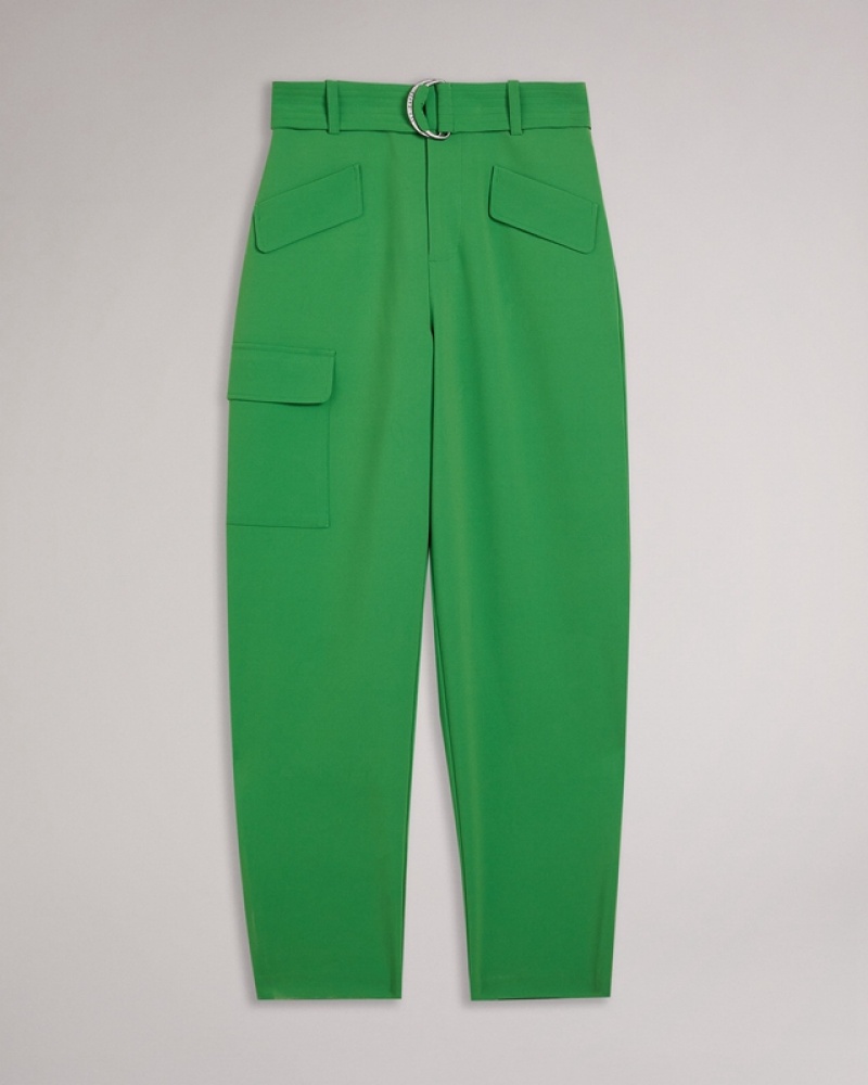 Green Ted Baker Gracieh High Waisted Belted Tapered Cargo Women's Pants | 792063-PUA