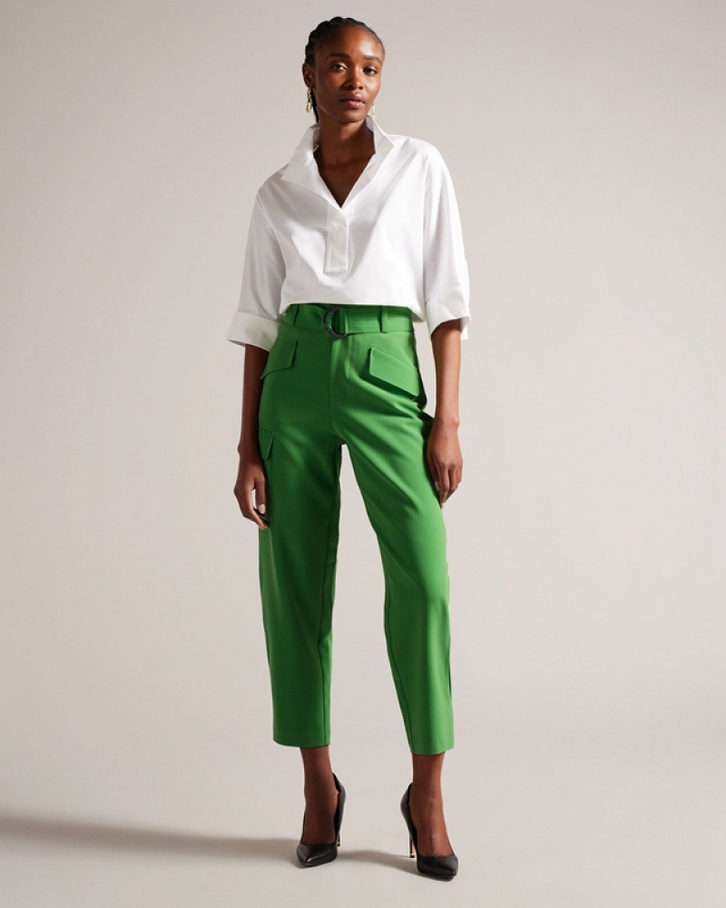 Green Ted Baker Gracieh High Waisted Belted Tapered Cargo Women\'s Pants | 792063-PUA