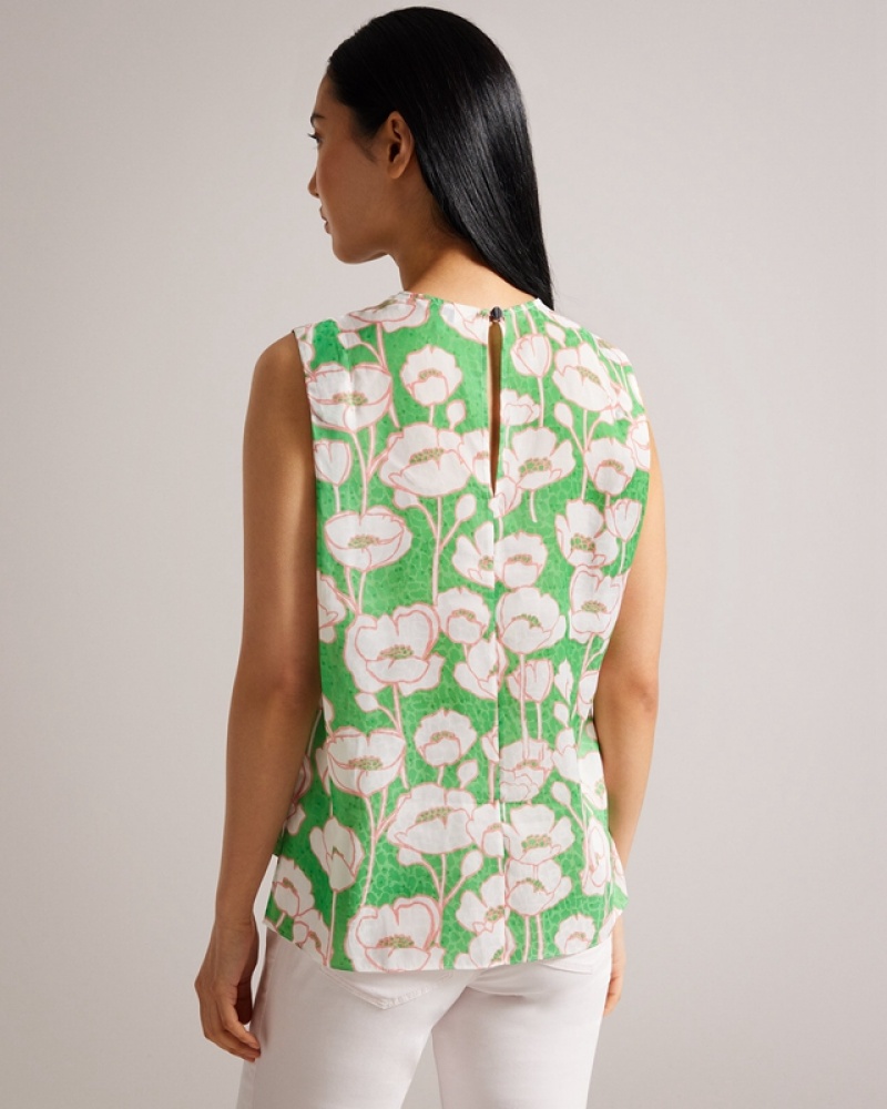 Green Ted Baker Kelany Short Sleeve with Shoulder Detail Women's Tops | 386159-DIC