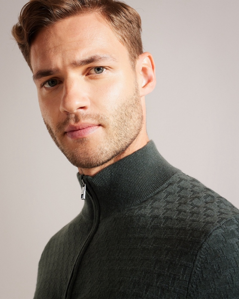 Green Ted Baker Kurnle LS T Stitch Knitted Half Zip Men's Sweaters | 905368-RHP