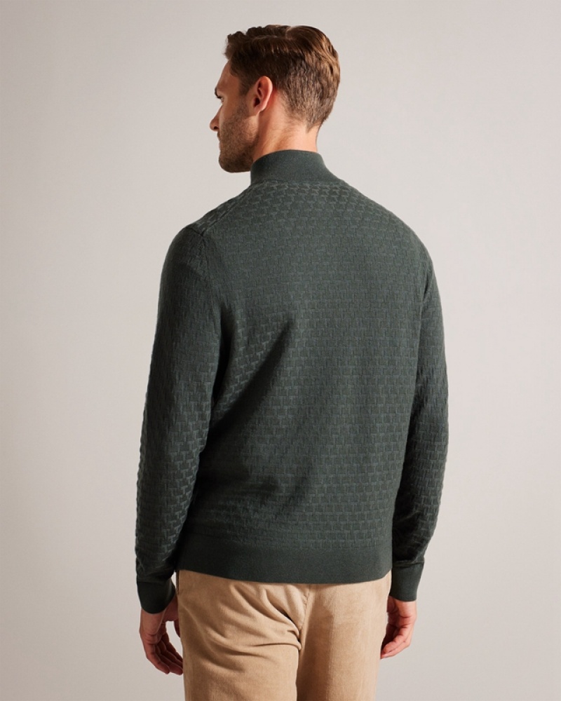 Green Ted Baker Kurnle LS T Stitch Knitted Half Zip Men's Sweaters | 905368-RHP